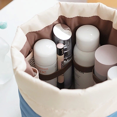 Hohe Qualität Tonnenförmige Reise Kosmetiktasche Nylon Kordelzug Elegante Trommel Waschen Taschen Makeup