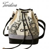 Damen Taschen Spanisch Leinwand Eimer Tasche Handtasche Mode retro Leinwand Damen Umhängetasche Vintage print