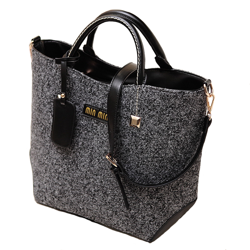 Neue ankunft Mode klassische marke design woolen und PU Damen Tasche Leder Handtasche Schultertasche Ledertasche