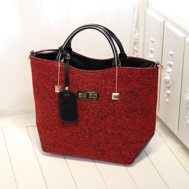 Neue ankunft Mode klassische marke design woolen und PU Damen Tasche Leder Handtasche Schultertasche Ledertasche