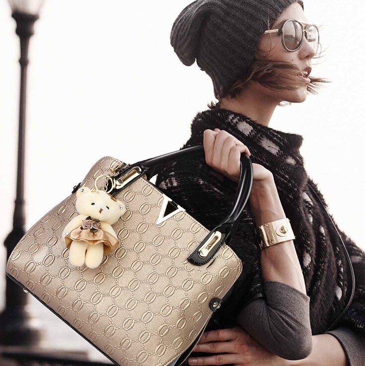 neue mode prägung pu Damen Handtasche gesetzt Qualitäten dame tote bolsa Reißverschluss nieten Luxus