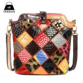 100% echtem Leder Shell Crossbody Schloss Umhängetasche Superb Patchwork Muster Casual Schulter weibliche Taschen