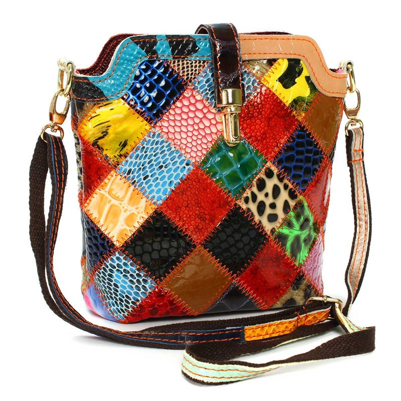 100% echtem Leder Shell Crossbody Schloss Umhängetasche Superb Patchwork Muster Casual Schulter weibliche Taschen