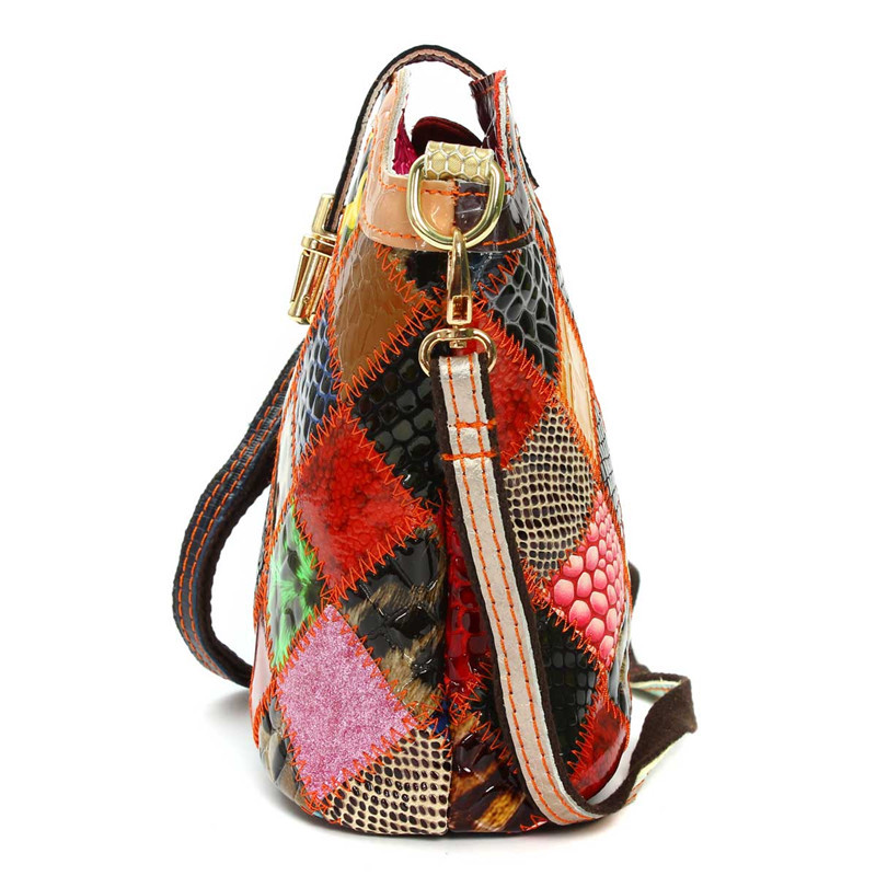 100% echtem Leder Shell Crossbody Schloss Umhängetasche Superb Patchwork Muster Casual Schulter weibliche Taschen