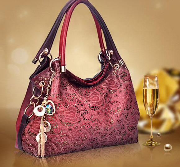 Damen elegante Taschen luxus pu Ledertasche n Damen Handtasche aushöhlen messenger bag diamant anhänger red