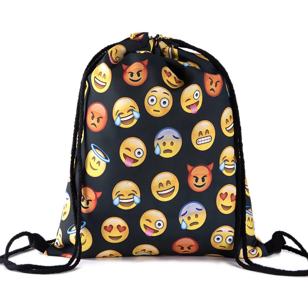 Tasche Damen Emoji Rucksack Neue Mode Damen Rucksäcke 3D Druck Kordelzug Beutel Für Herren