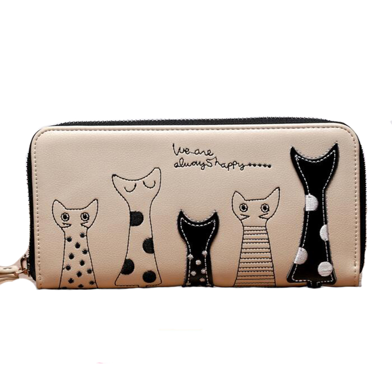 neue Damen Geldbörsen In Europa Und Amerika Lange Brieftasche Weibliche Karten Halter Cartoon Katze PU Geldböse