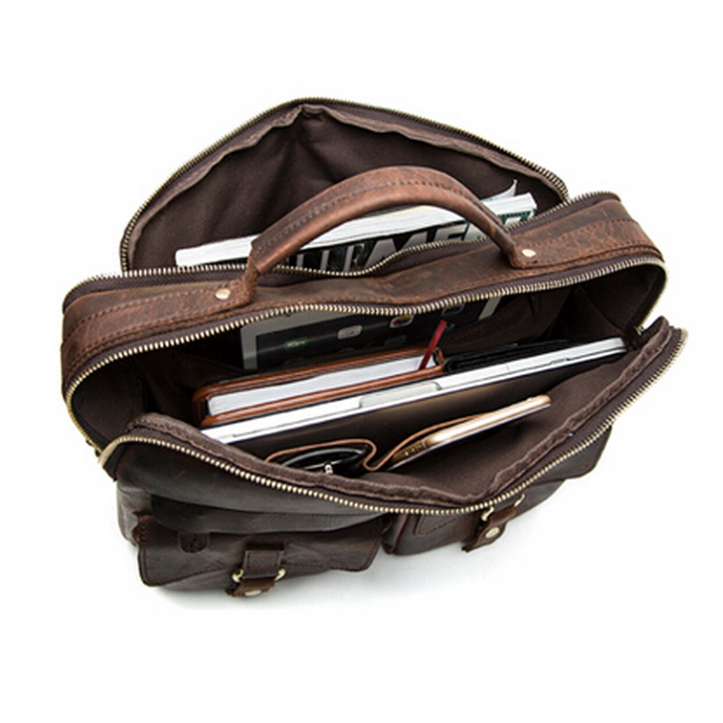 Echtes Leder Herren Crazy Horse Leder Herren Handtaschen Casual Business Laptop Umhängetaschen Aktentasche