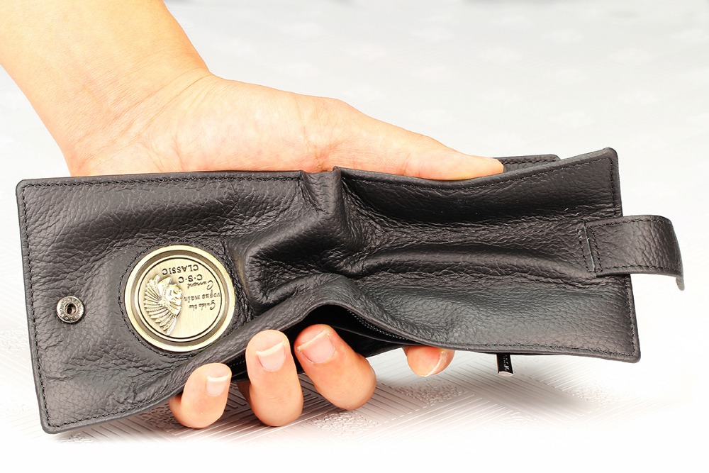 Mens Gentleman Pharao Muster Textur Schwarz Reale Echtes Leder Bifold ReißverschlussTasche Geldbörse Kreditkarte