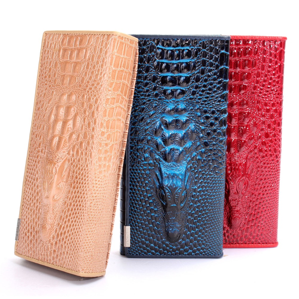 Echtes Leder Damen 3D Krokodilkorn Lange Mappen Geprägte Design auszugs Art Brieftasche Kupplung Geldbeutel Carteira