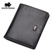 BISON DENIM hohe qualität Aus Echtem Leder Herren Brieftasche Kleine Ultra Thin Kartenhalter Herren Schwarz