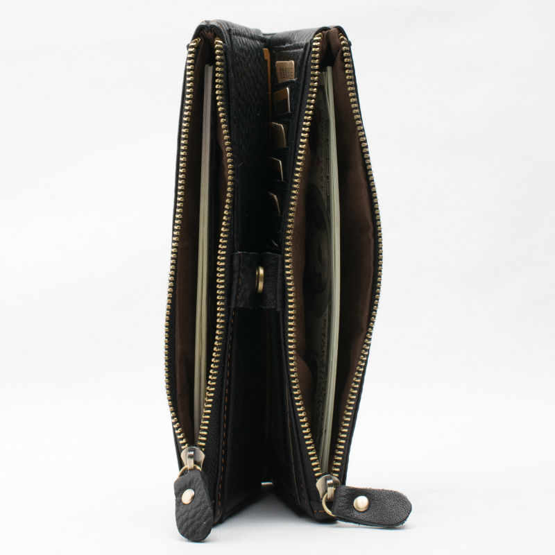 Echtes Leder Reißverschluss Veranstalter Brieftaschen Herren Damen öl Wachs Leder Geldbörse Hip