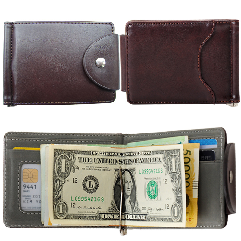 2 Farben Braun und grau Geld Clips Korea Mode hohe Qualität Herren Brieftaschen Haspe Mini Geldbörsen