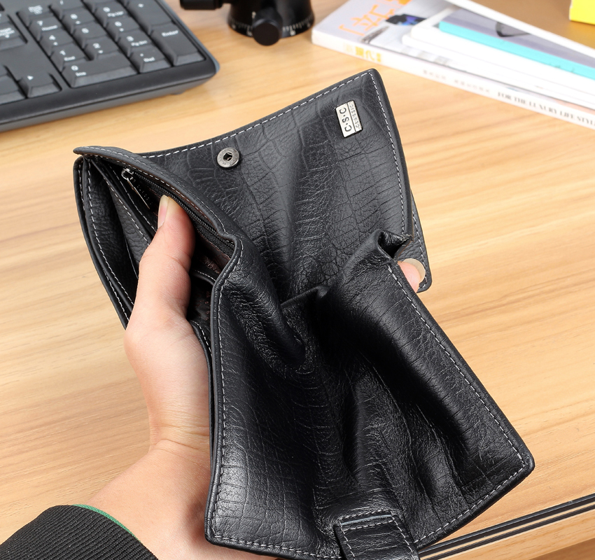 Berühmte Marke Mens Gentleman Schwarz Large Bifold echtes Leder Brieftasche Passcard Tasche Gutschrift