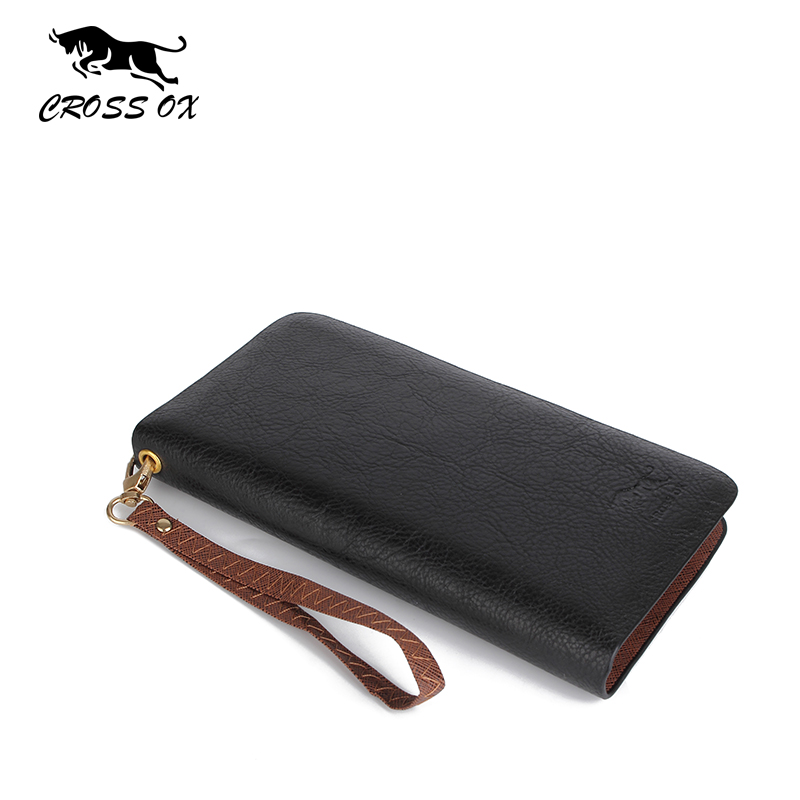 kreuz ochse modedesign echtem Leder Herren Brieftaschen Geschäftsleute lange Brieftasche Reißverschluss