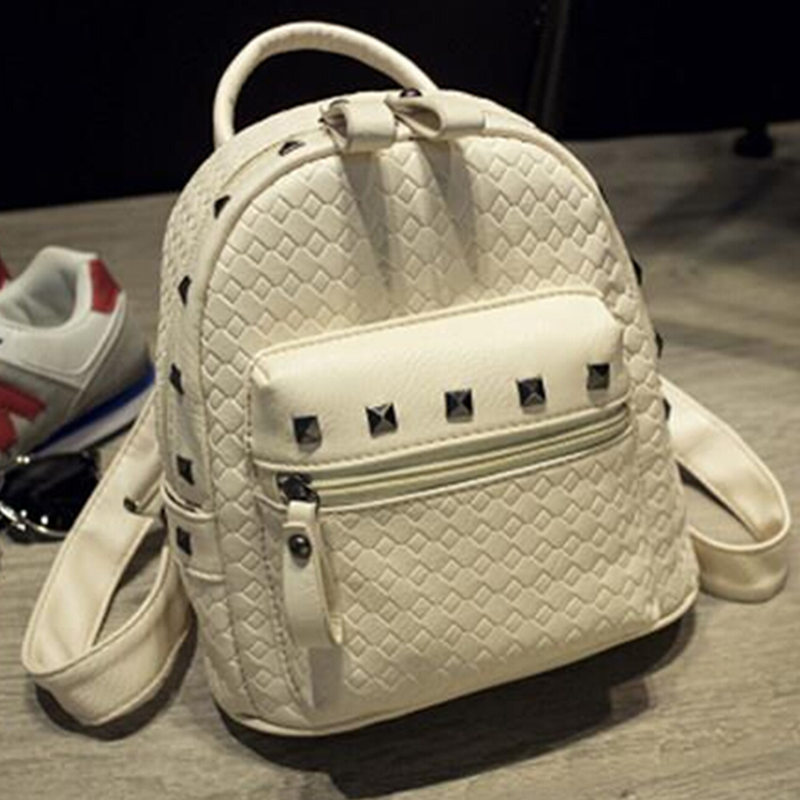 Neue Ankunft Europa Strick pu Leder Damen Rucksack Adrette Mode Niet Schultaschen 4 Farbe Metall Tasche