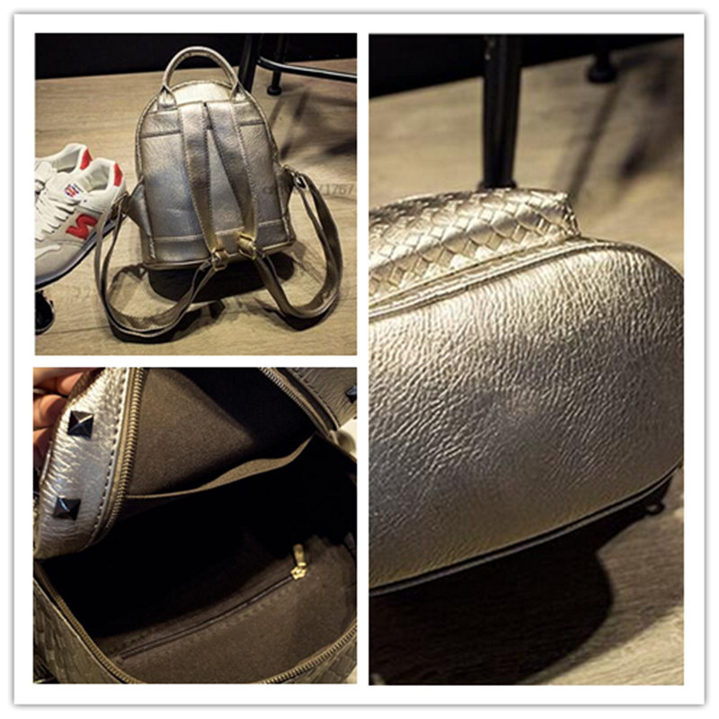 Neue Ankunft Europa Strick pu Leder Damen Rucksack Adrette Mode Niet Schultaschen 4 Farbe Metall Tasche