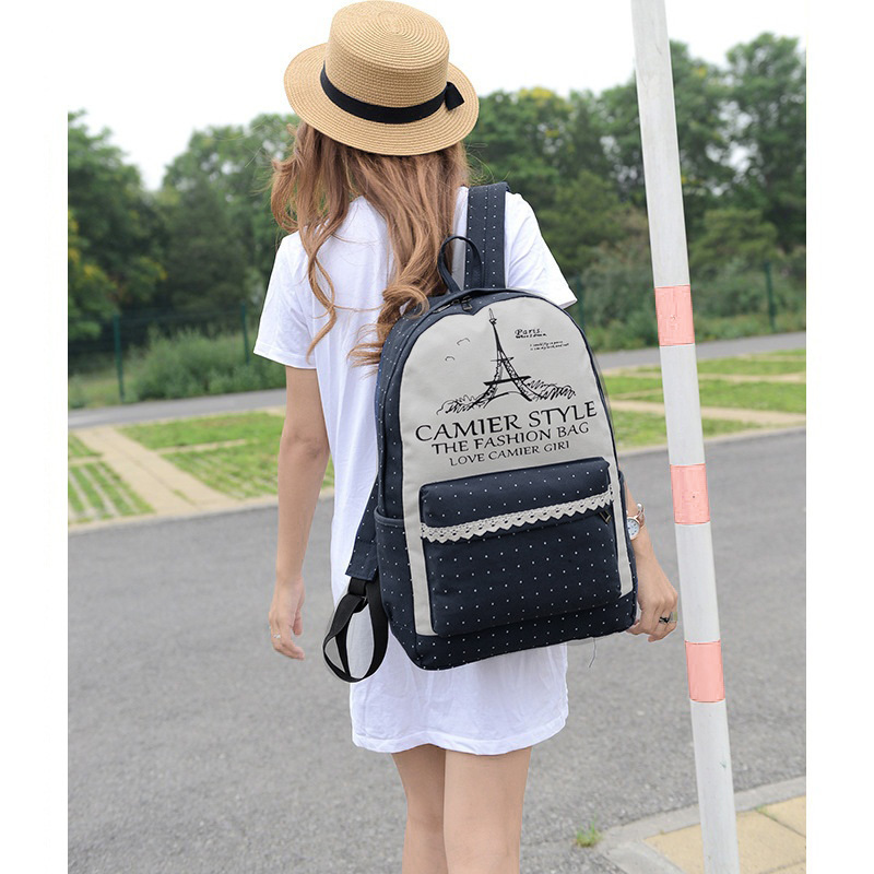 Bookbags Damen Mädchen Rucksäcke Reisetasche Eiffel Mochila Schüler Schultasche Mädchen Leinwand