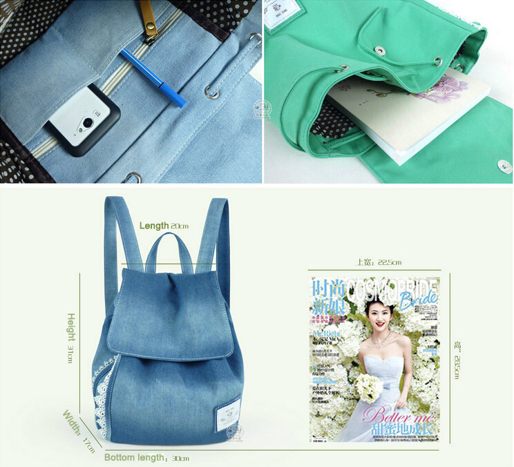 Damen Rucksäcke weibliche jeans spitze schulter retro sport Tasche denim satchel Damen Tasche Leinwand