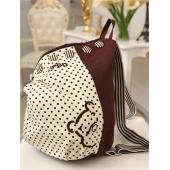 Neue Mode Damen Rucksack Kontrast Polka Dot Taste Dekoration Leinwand Umhängetasche Khaki mit Red Dot