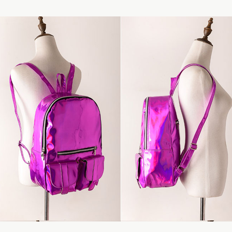 Mochila Masculina Rucksack Damen Silber Hologramm Laser Rucksack Herren Tasche Leder Holographische Multicolor