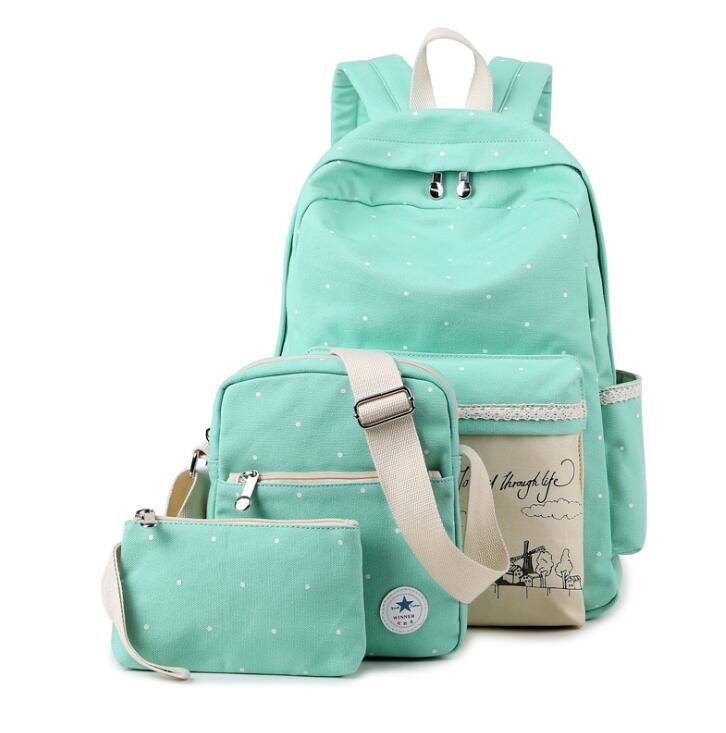 Koreanische beiläufige Damen bookbags leinwand druck Rucksack sets nette Schultaschen Rucksäcke für Teenager