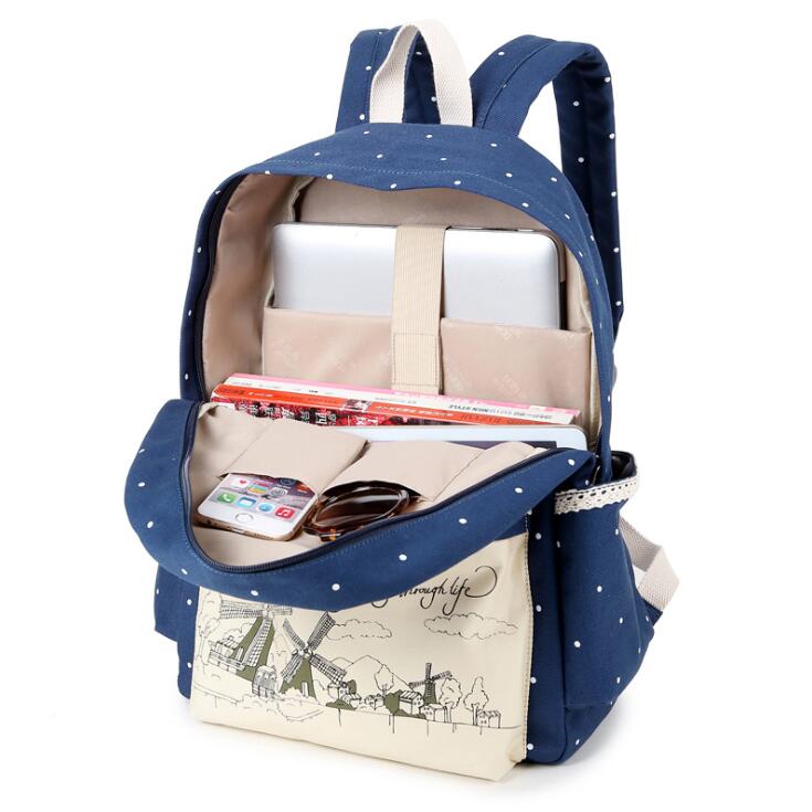 Koreanische beiläufige Damen bookbags leinwand druck Rucksack sets nette Schultaschen Rucksäcke für Teenager