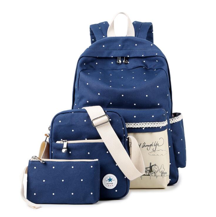 Koreanische beiläufige Damen bookbags leinwand druck Rucksack sets nette Schultaschen Rucksäcke für Teenager