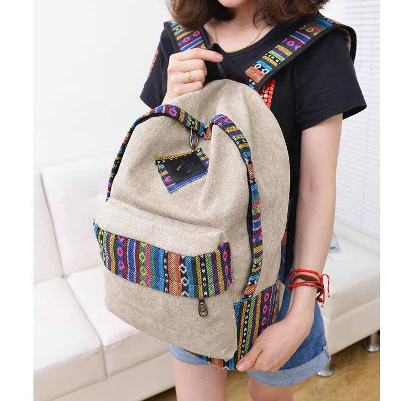 weibliche Damen ethnische kurze leinwand Rucksack adrette Schultasche Dame studentin schule Reise laptop Tasche