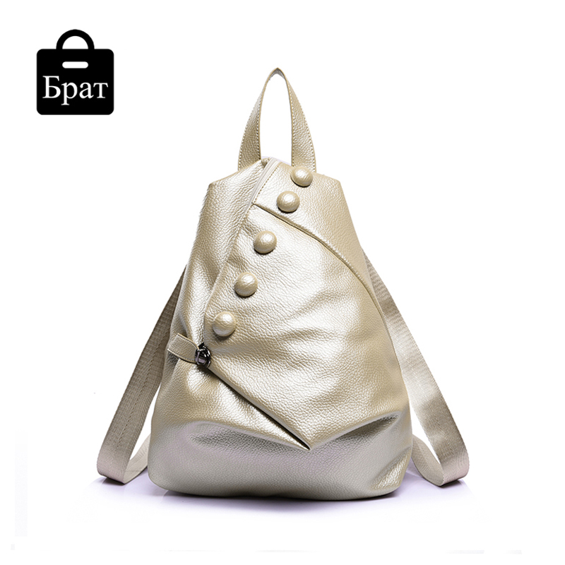 Hohe Qualität Leder Damen Rucksack Mode Tasten Rucksäcke für Teenager Mädchen schwarz Casual Reise