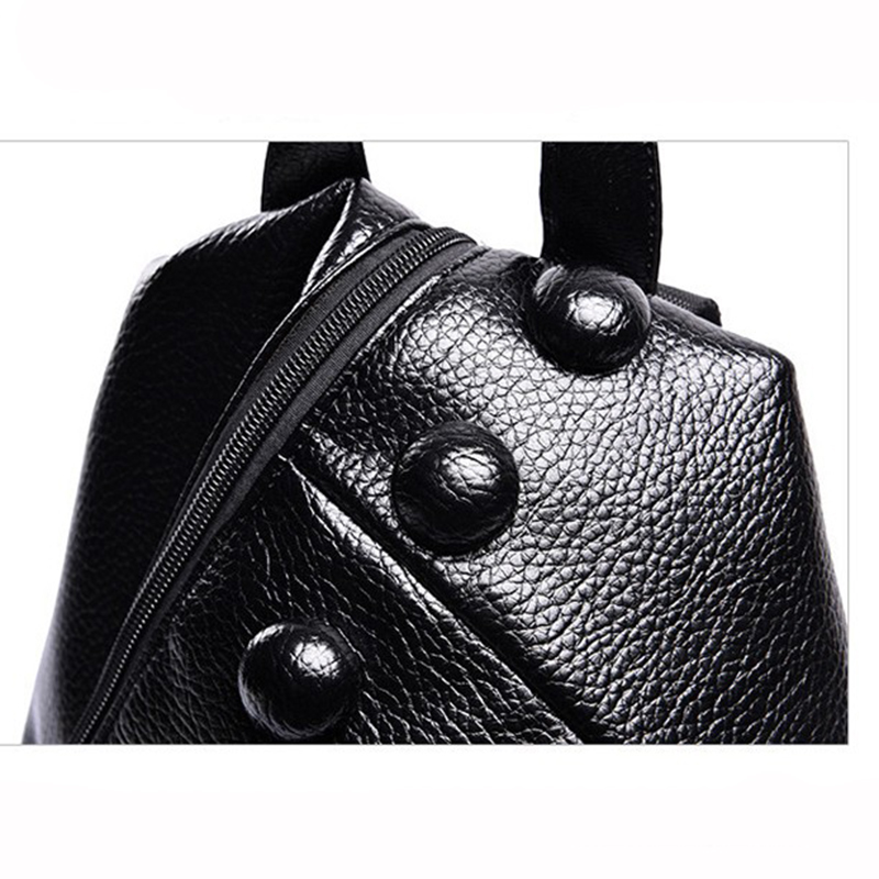 Hohe Qualität Leder Damen Rucksack Mode Tasten Rucksäcke für Teenager Mädchen schwarz Casual Reise