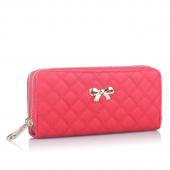 mode Damen bowknot plaid lange Doppel Reißverschluss kupplung Leder Geldbörse münze karte Tasche hoher