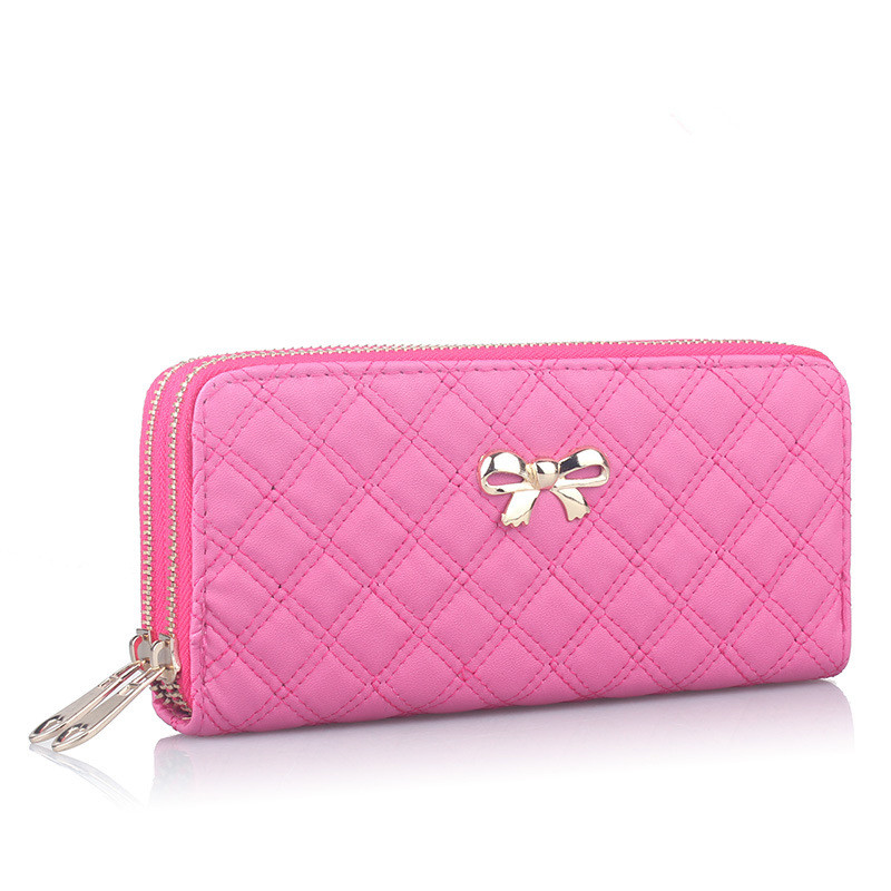 mode Damen bowknot plaid lange Doppel Reißverschluss kupplung Leder Geldbörse münze karte Tasche hoher