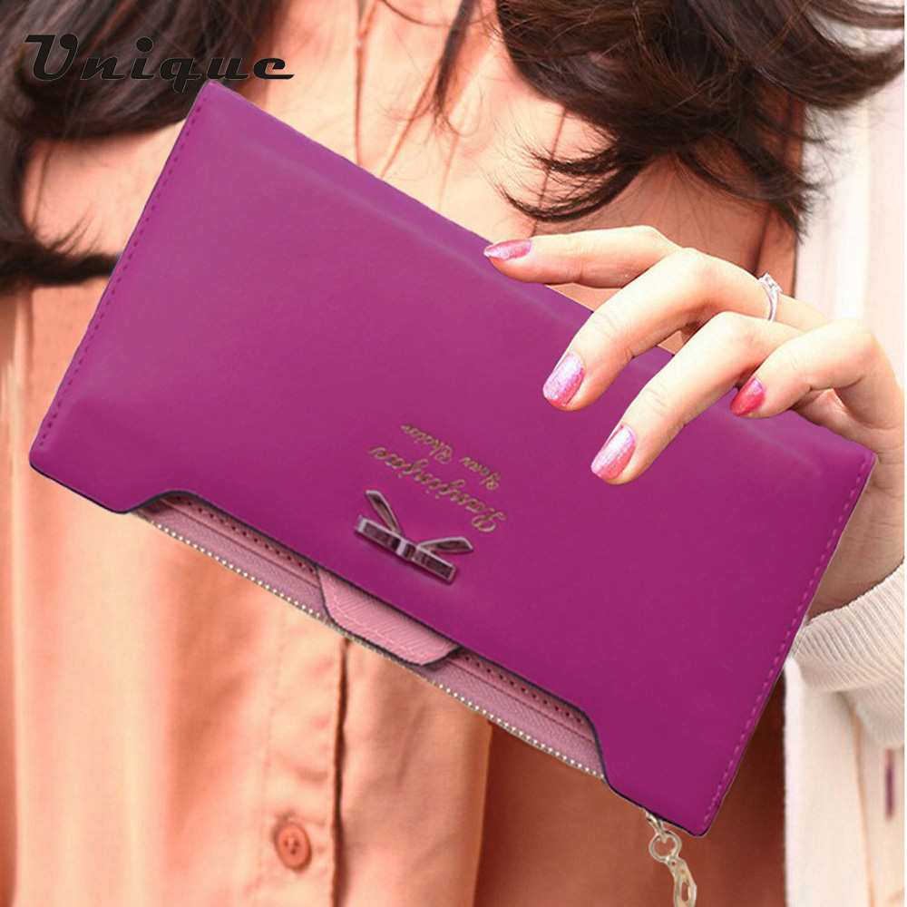 Mode Damen Tasche Lady Lange Geldbörse Weiblichen Candy Farbe bogen Knoten Pu Leder Carteira Feminina