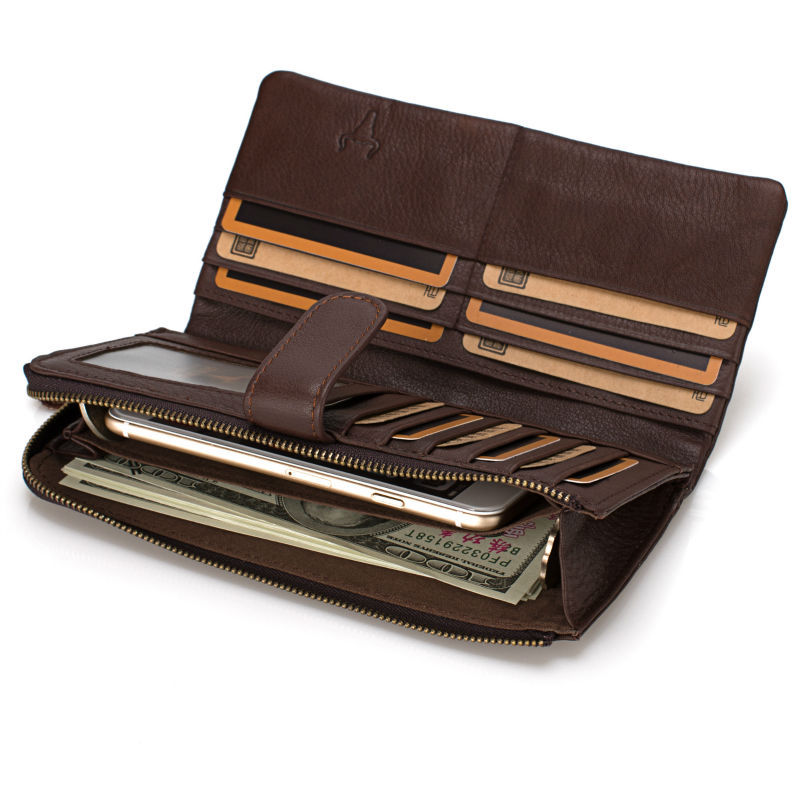 Hohe Qualität Echtem Leder Organizer Wallets Herren RindsLeder EchtLeder Lange Reißverschluss