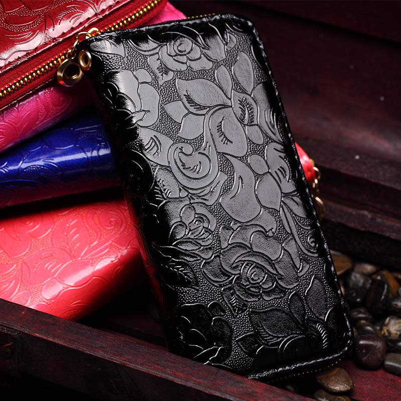 neue Mode Damen Geldbörsen Pu Leder Rote Brieftasche Reißverschluss Kupplung Geldbörse MS floral