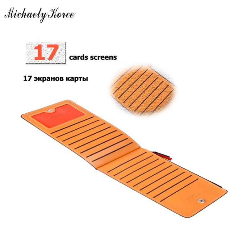 Mode Damen Geldbörse ultradünne FettLeder Damenmappen 17 Kartenhalter Geldbörsen Lange Designer