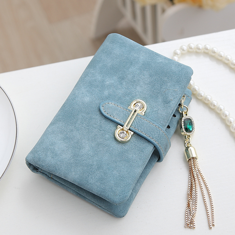 MFS neue Mode Damen Geldbörsen Kordelzug NubukLeder Reißverschluss Geldbörse Damen kurze Design Geldböse