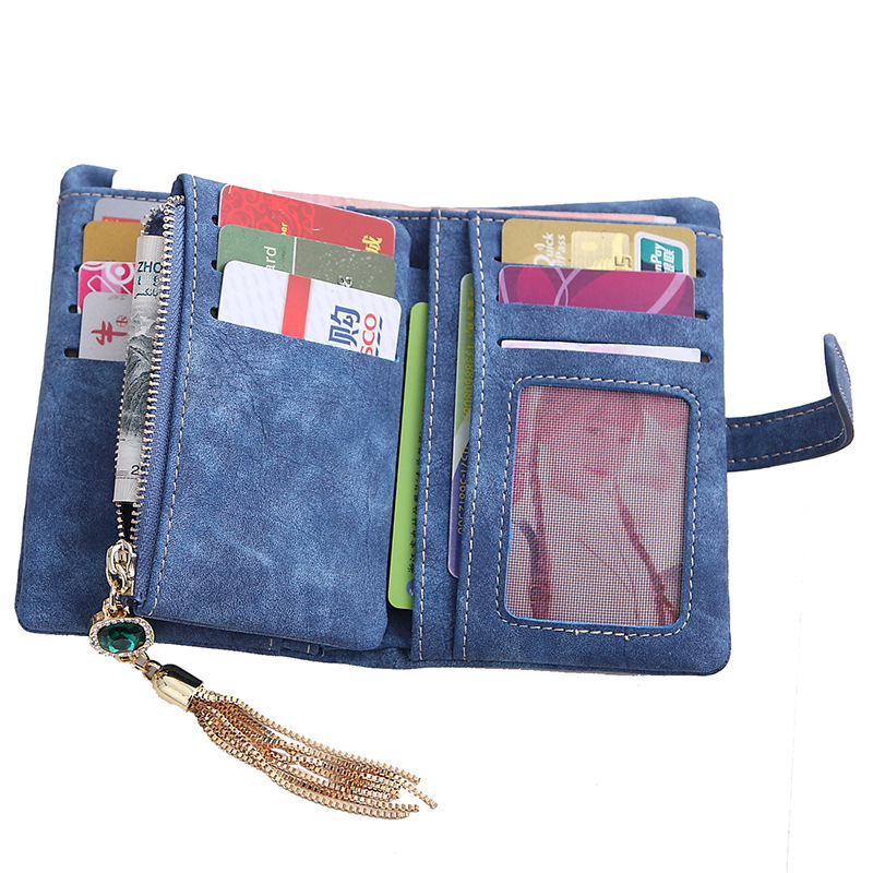 MFS neue Mode Damen Geldbörsen Kordelzug NubukLeder Reißverschluss Geldbörse Damen kurze Design Geldböse