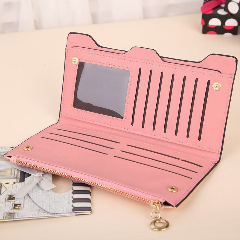 Neue Mode Damen Lady Lange Geldbörse Weiblichen Candy Farbe Bogen Knoten PU Leder Billeteras Porte Monnaie