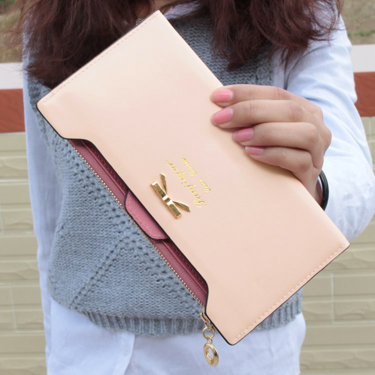 Neue Mode Damen Lady Lange Geldbörse Weiblichen Candy Farbe Bogen Knoten PU Leder Billeteras Porte Monnaie