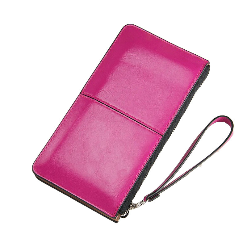 Damen Berühmte Marke öl Wachs Leder Reißverschluss Kupplung Brieftasche Weiblichen Candy Farbe