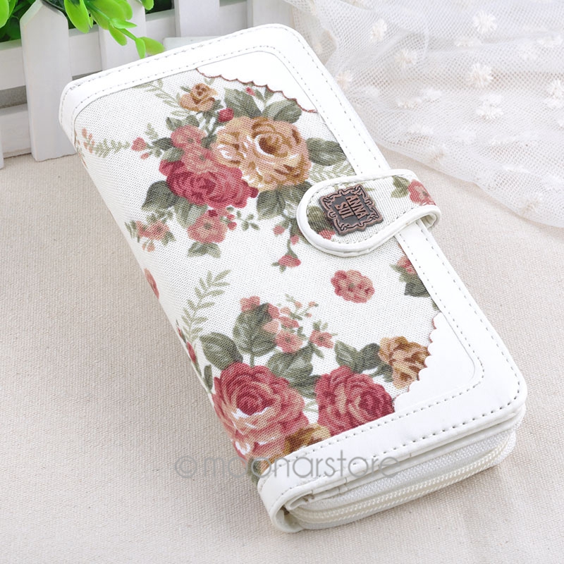 Fashion designer Damen ladies rose blume leinwand PU Haspe Geldbörse Kupplung kupplungen bag Taschen Brieftasche