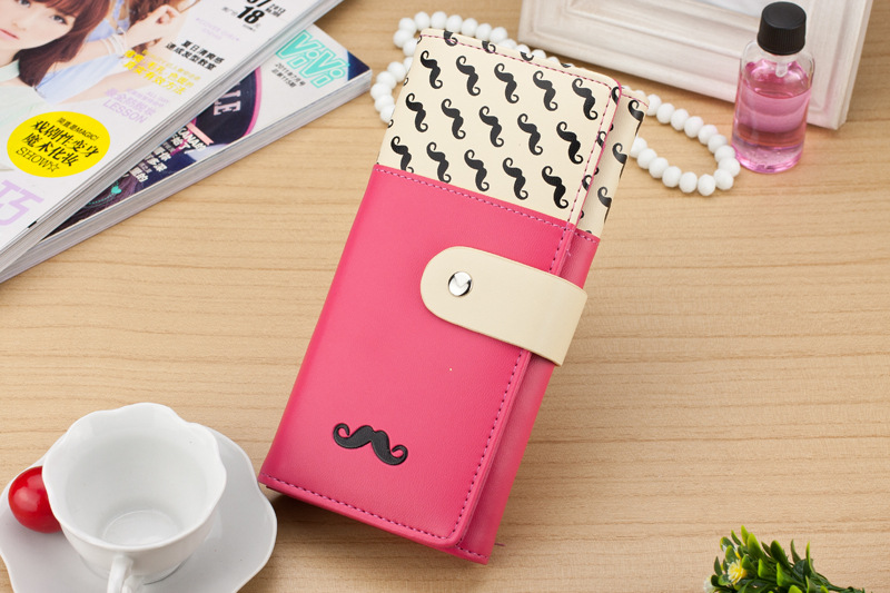 Carteira feminina Glatte Pu Leder Brieftasche Niedliche Mustaches Muster Geldbörse Clutches Geldbörse Karten