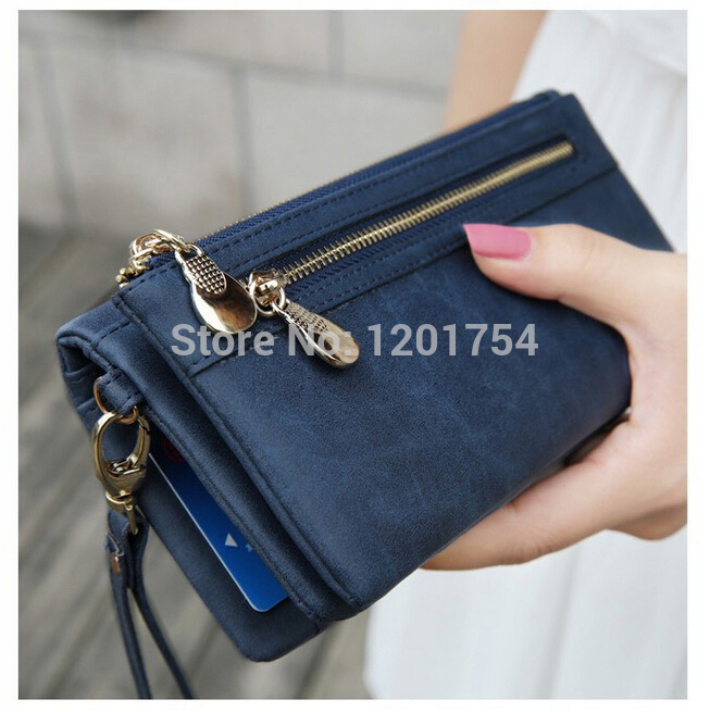 Mode Damen Geldbörsen Dull polnischen Leder Brieftasche Doppel Reißverschluss Tag Kupplungs Geldbeutel