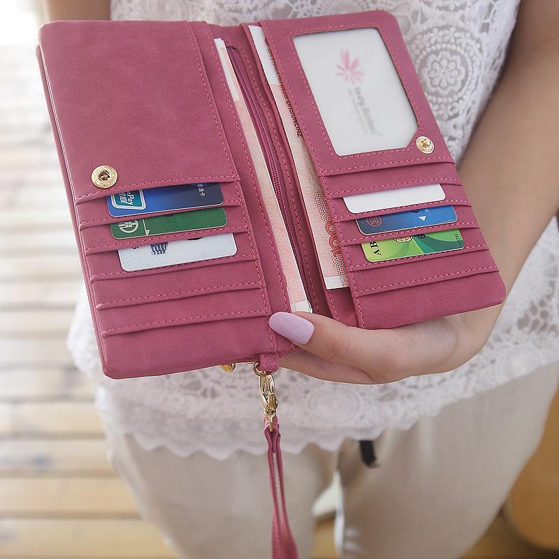 Mode Damen Geldbörsen 9 Farben Matte Pu Leder Doppel Reißverschluss Weiche Mappe Damen Langen Tag Kupplung