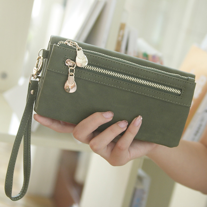 Mode Damen Geldbörsen 9 Farben Matte Pu Leder Doppel Reißverschluss Weiche Mappe Damen Langen Tag Kupplung