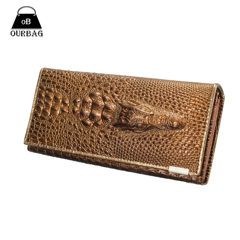 3D Krokodilkorn Damen Lange Mappen Leder Geprägte Design auszugs billetera Weibliche Portemonnaie Kupplung Geldbeutel