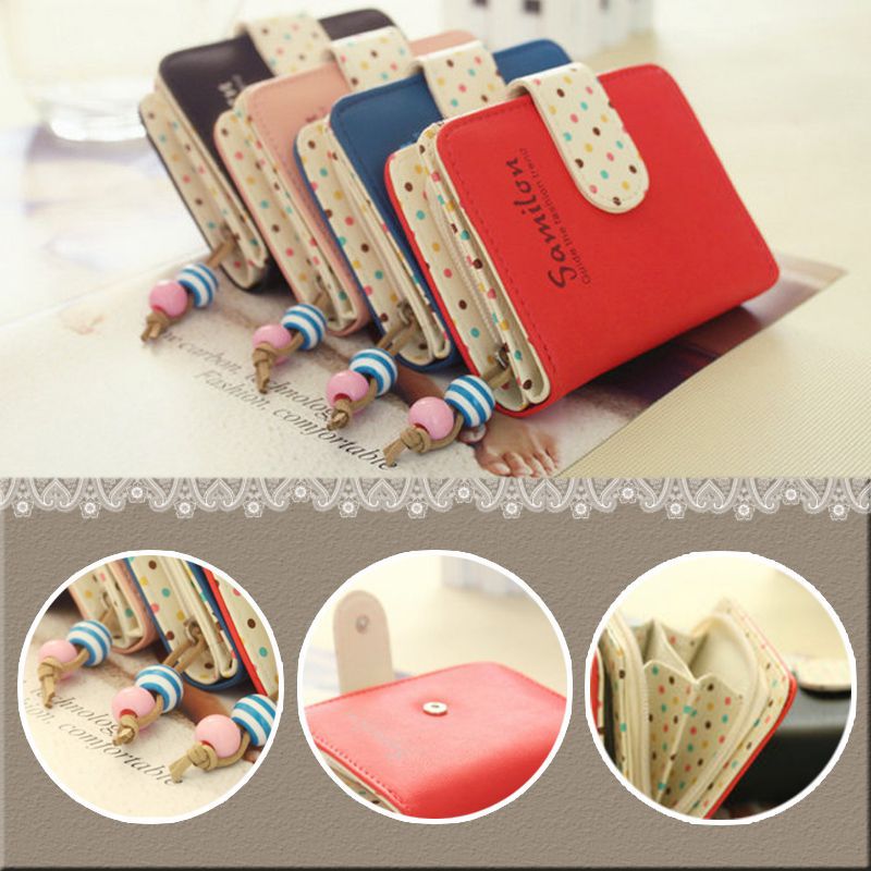 Mode Süßigkeit Färbt Geldbeutel Tupfen Leder Reißverschluss Geldbörse Mehrere Karten Halter