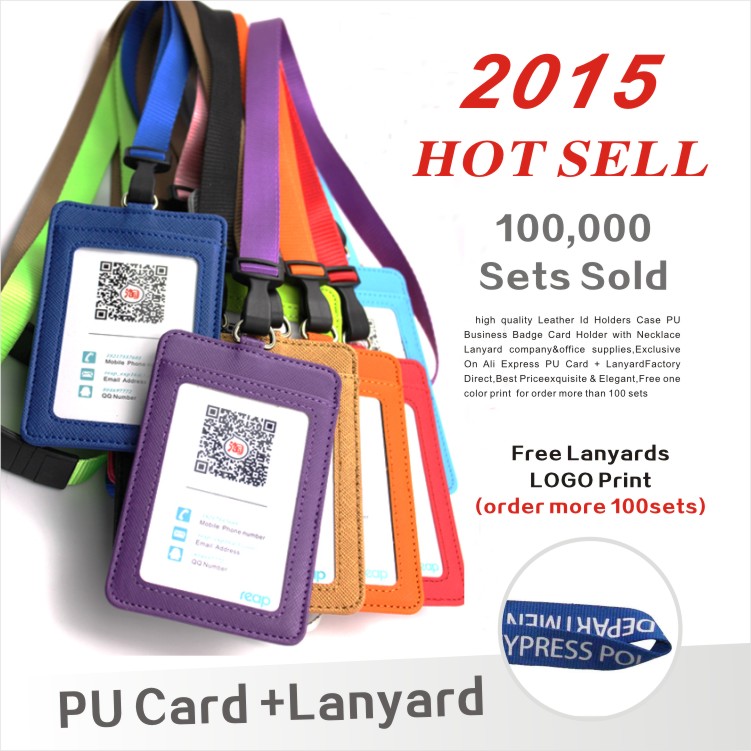 Leder ID Inhaber PU Business Abzeichen Kartenhalter mit Lanyard HalsKette Logo anpassen Drucken Unternehmen